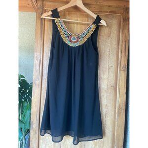 Black Chiffon Beaded Baby Doll Mini Dress  I   Size  S